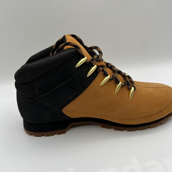 Timberland Euro Hiker Boots Mens 7 Wheat Black Leather Gold Hardware Mid Top - Picture 5 of 12